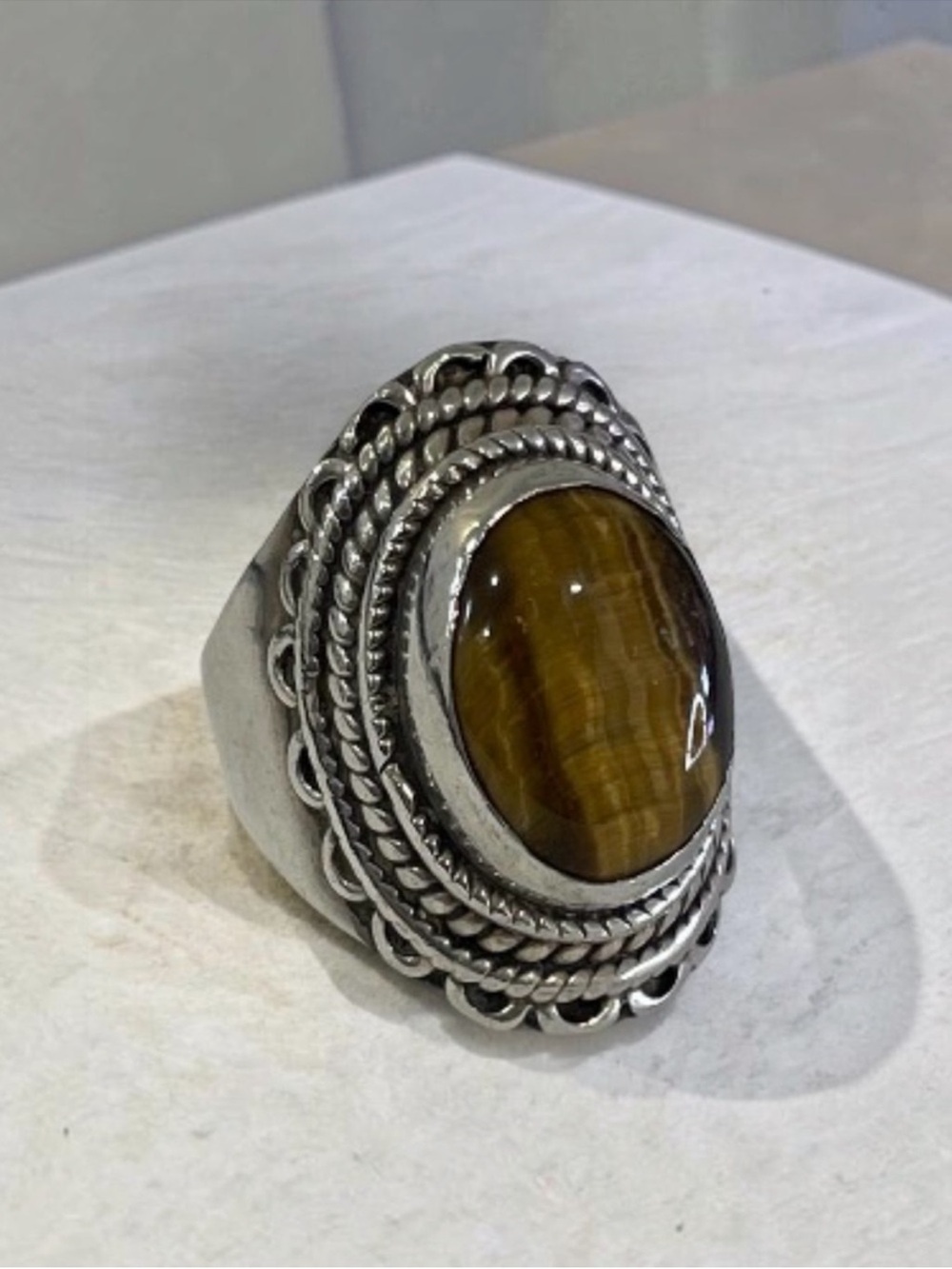 Sterling Silver Tiger's Eye Statement Ring 6.75